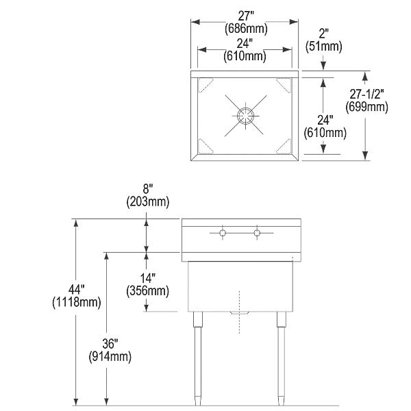 Elkay WNSF81242 Weldbilt Stainless Steel 27" x 27-1/2" x 14" Floor Mount Single Compartment Scullery Sink