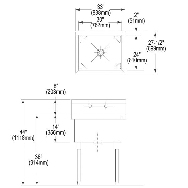 Elkay WNSF81302 Weldbilt® Stainless Steel 33" x 27-1/2" x 14" Floor Mount Single Compartment Scullery Sink