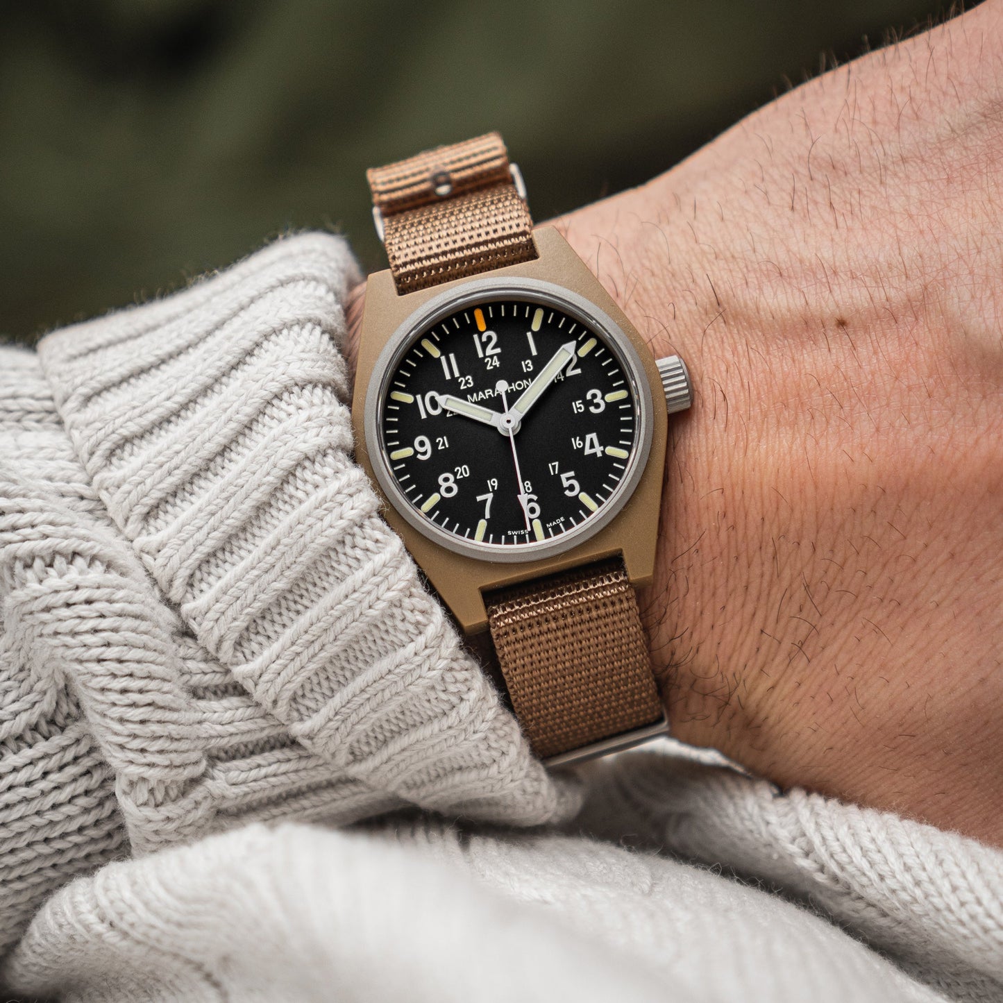 Marathon WW194009DT-0106 Desert Tan General Purpose Quartz with MaraGlo (GPQ) - 34mm with Desert Tan Defence Standard Nylon Strap