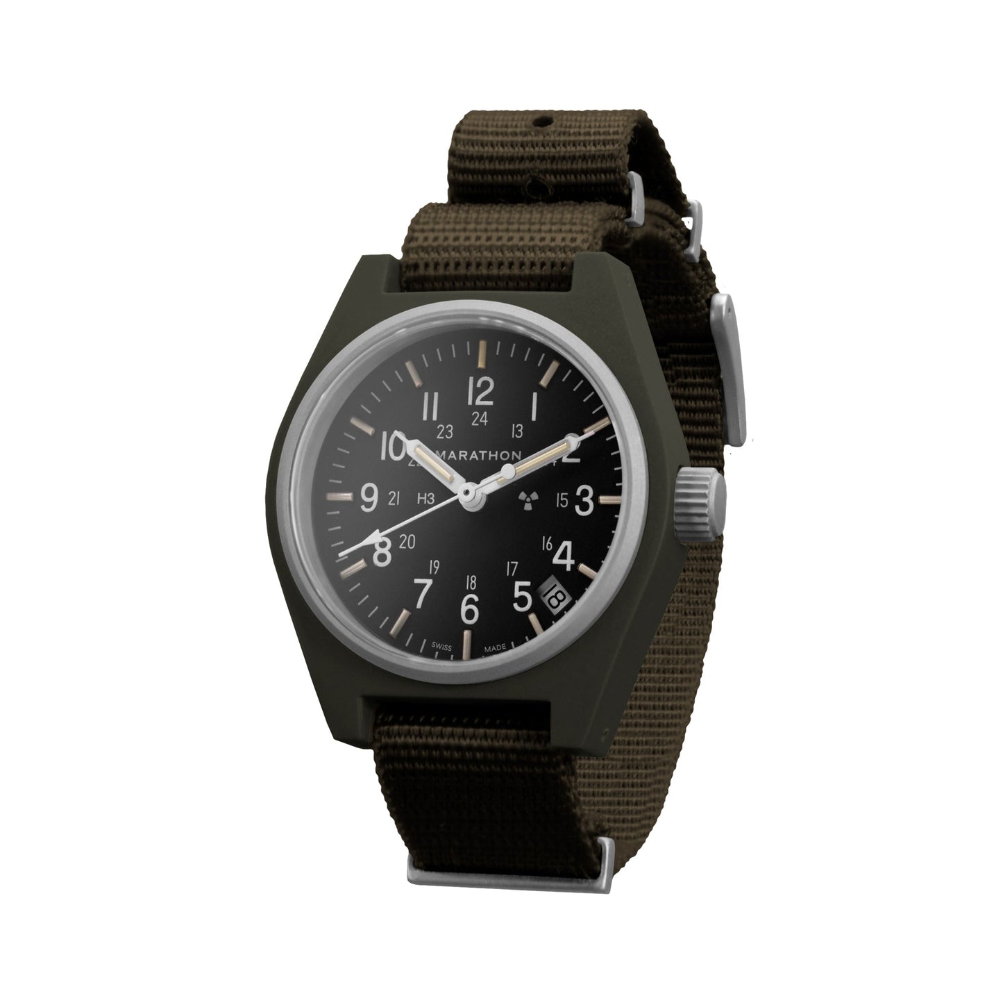 Marathon WW194015SG-0106 Sage Green General Purpose Quartz with Date (GPQ) - 34mm with Desert Tan Defence Standard Nylon Strap