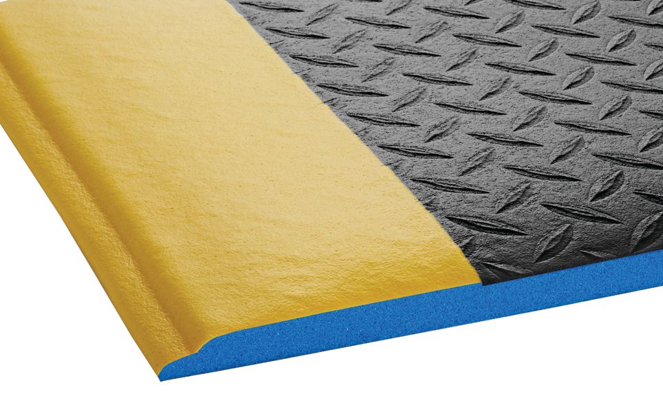 Crown Matting WBRZ036YD-75 Wear-Bond Comfort-King Diamond-Surface 3'x75' Black w/Yellow Anti-Fatigue Dry Area Mat