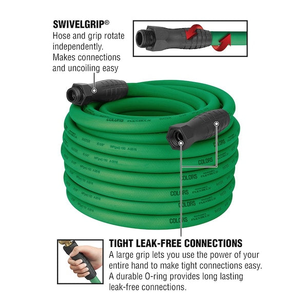 Colors HFZC5100GRS-E SwivelGrip® Garden Hose, 5/8" x 100', 3/4" - 11 1/2 GHT Fittings, Forest Green