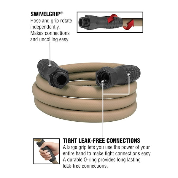 Colors HFZC510BRS-E SwivelGrip® Garden Hose, 5/8" x 10', 3/4" - 11 1/2 GHT Fittings, Brown Mulch
