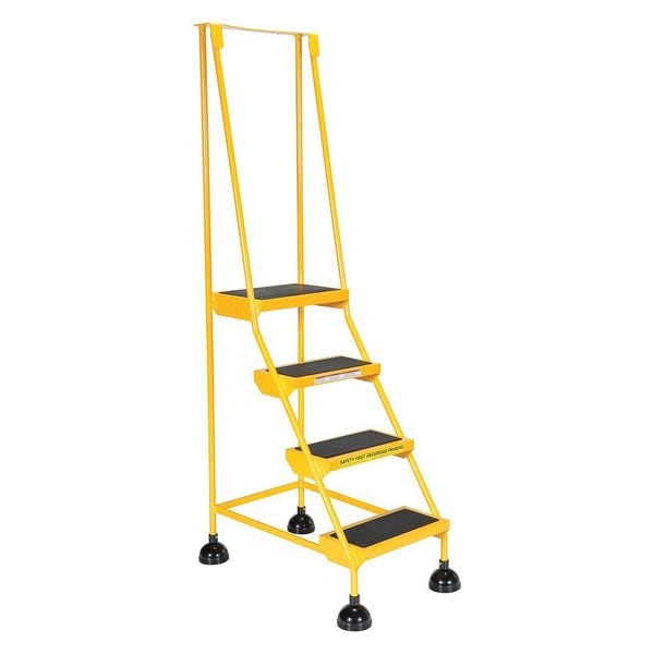 Vestil LAD-4-Y 72.9375 H Steel Commercial Spring Loaded Rolling Ladder, 4 Steps