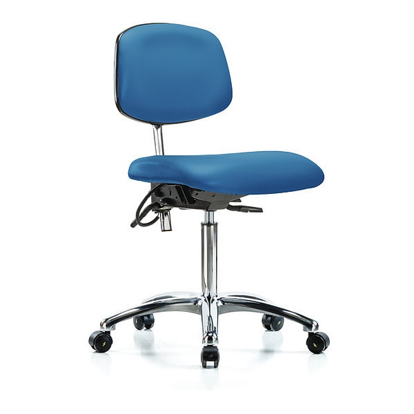 Blue Ridge Ergonomics NECR-MBCH-CR-T1-A0-NF-EC-ESDBLU Class 100 Vinyl Clean Room/ESD Chair - Medium Bench Height with Seat Tilt & ESD Casters in Blue ESD Vinyl