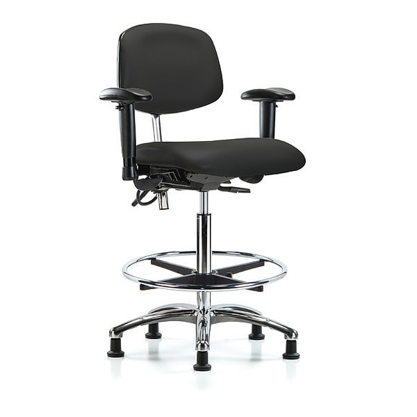 Blue Ridge Ergonomics NECR-HBCH-CR-T1-A1-CF-EG-ESDBLK Class 100 Vinyl Clean Room/ESD Chair - High Bench Height with Seat Tilt, Adjustable Arms, Chrome Foot Ring, & ESD Stationary Glides in Black ESD Vinyl