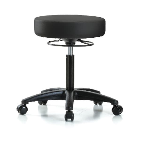 Blue Ridge Ergonomics VMBSO-RG-NF-RC-8540 Rutledge Vinyl Stool without Back - Medium Bench Height with Casters in Black Trailblazer™ Vinyl