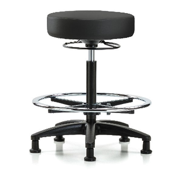 Blue Ridge Ergonomics VHBSO-RG-CF-RG-8540 Rutledge Vinyl Stool without Back - High Bench Height with Chrome Foot Ring & Stationary Glides in Black Trailblazer™ Vinyl
