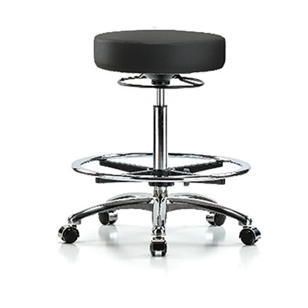 Blue Ridge Ergonomics VHBSO-CR-CF-CC-8540 Rutledge Vinyl Stool without Back Chrome - High Bench Height with Chrome Foot Ring & Casters in Black Trailblazer™ Vinyl