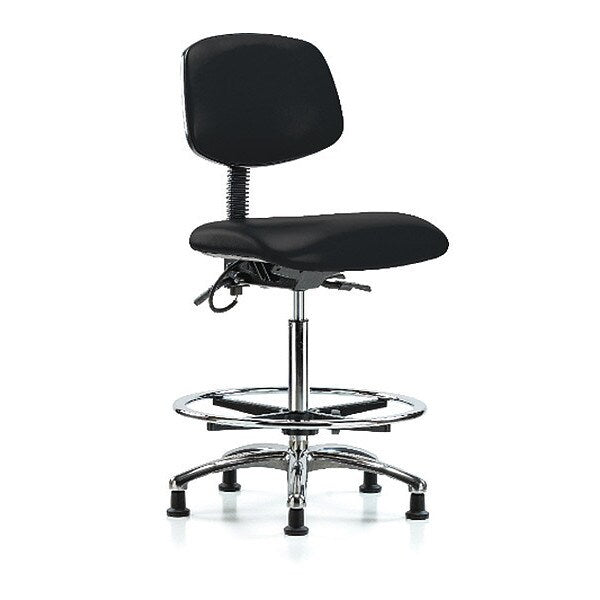 Blue Ridge Ergonomics ESD-VHBCH-CR-T1-A0-CF-EG-ESDBLK Vinyl ESD Chair - High Bench Height with Seat Tilt, Chrome Foot Ring, & ESD Stationary Glides in ESD Black Vinyl