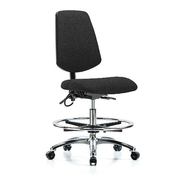 Blue Ridge Ergonomics ESD-FMBCH-MB-CR-T1-A0-CF-EC-ESDBLK Fabric ESD Chair - Medium Bench Height with Medium Back, Seat Tilt, Chrome Foot Ring, & ESD Casters in ESD Black Fabric