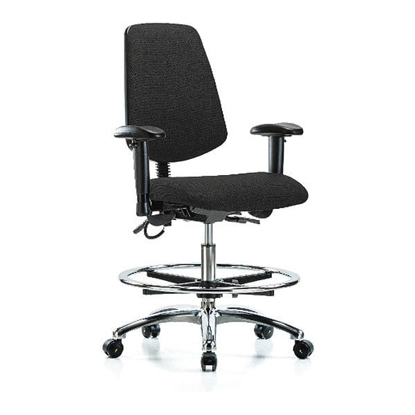 Blue Ridge Ergonomics ESD-FMBCH-MB-CR-T0-A1-CF-EC-ESDBLK Fabric ESD Chair - Medium Bench Height with Medium Back, Adjustable Arms, Chrome Foot Ring, & ESD Casters in ESD Black Fabric
