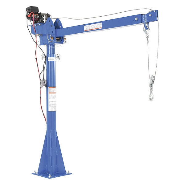 Vestil WTJ-20-4-DC Davit Crane, 2,000 lb Capacity, 51.25 in to 87.25 in Reach, 59-1/2 in to 106-1/2 in Lift Range