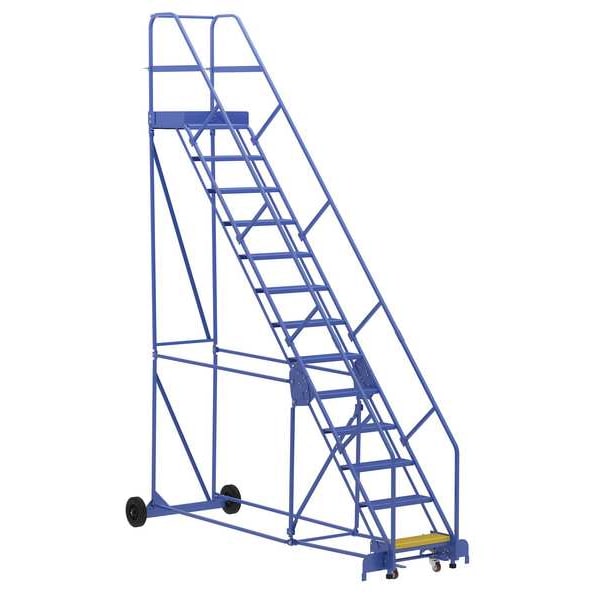 Vestil LAD-13-21-P-EZ 166 H Steel Warehouse Ladder, 50 deg Perf, 13 Step, 21", 13 Steps
