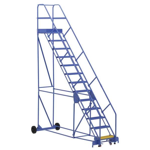 Vestil LAD-13-21-G-EZ 166 H Steel Warehouse Ladder, 50 deg Grip, 13 Step, 21", 13 Steps