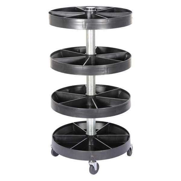 Vestil PBIN-19 Plastic Revolving Storage Bin, 19 1/2 in D x 19 1/2 in H x 38 1/2 in W, 4 Shelves, Black