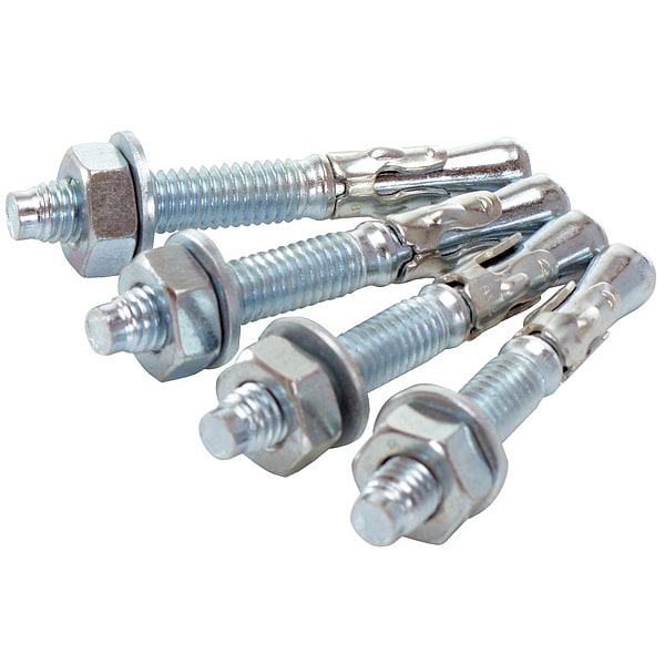 Vestil AS-383-4PK Wedge Anchor, 3/8" Dia., 3" L, Steel Zinc Plated, 4 PK