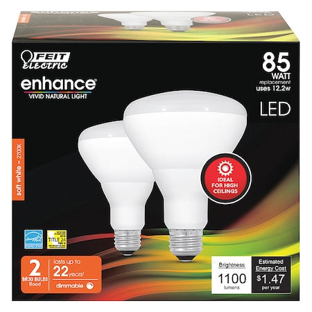 Feit Electric BR30DMHO/927CA/2 12.2W (85W Replacement) Soft White (2700K) BR30 Dimmable Enhance Reflector LED (2-Pack)