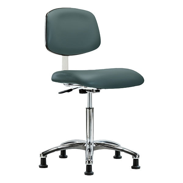Blue Ridge Ergonomics CLR-VMBCH-CR-NF-RG-8546 Class 10 Clean Room Vinyl Chair Chrome - Medium Bench Height with Stationary Glides in Colonial Blue Trailblazer™ Vinyl