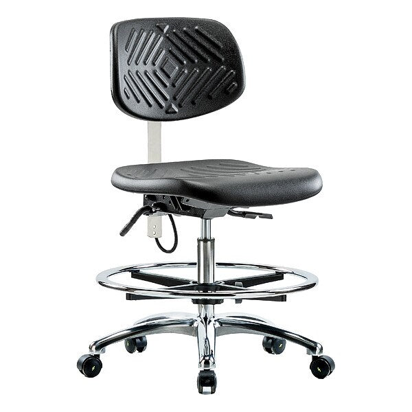 Blue Ridge Ergonomics ESD-PMBCH-CR-T0-A0-CF-EC Polyurethane ESD Chair - Medium Bench Height with Chrome Foot Ring & ESD Casters