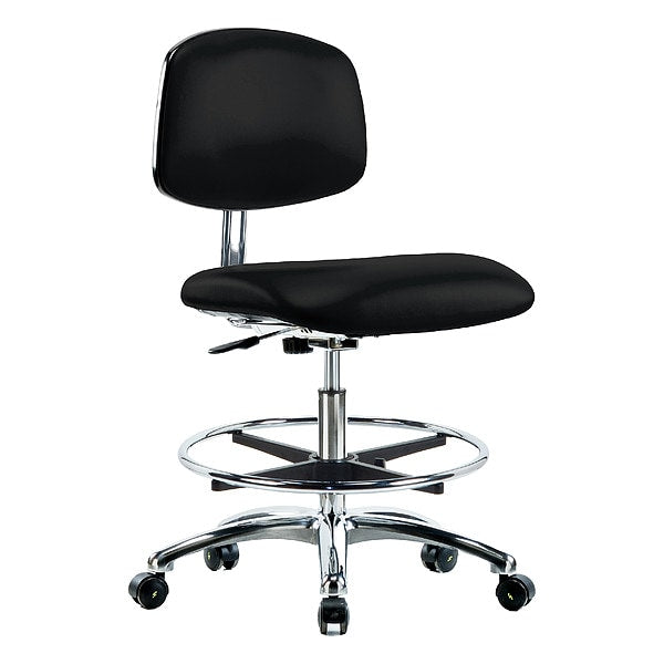 Blue Ridge Ergonomics ECR-VMBCH-CR-CF-EC-ESDBLK Class 10 Clean Room/ESD Vinyl Chair - Medium Bench Height with Chrome Foot Ring & ESD Casters in ESD Black Vinyl