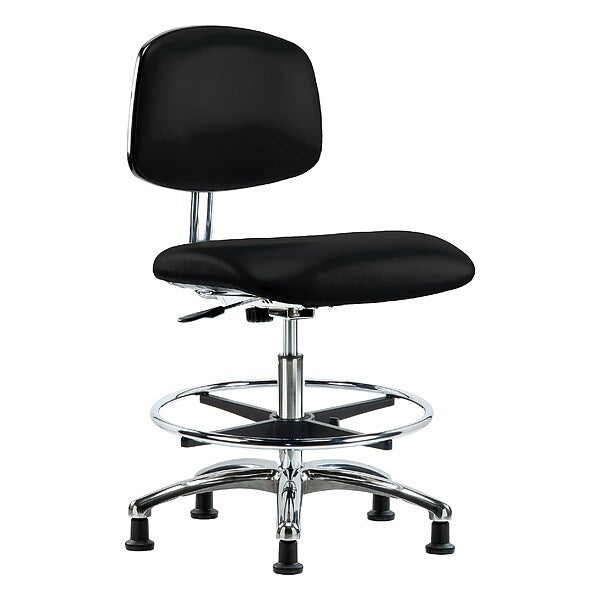 Blue Ridge Ergonomics ECR-VMBCH-CR-CF-EG-ESDBLK Class 10 Clean Room/ESD Vinyl Chair - Medium Bench Height with Chrome Foot Ring & ESD Stationary Glides in ESD Black Vinyl