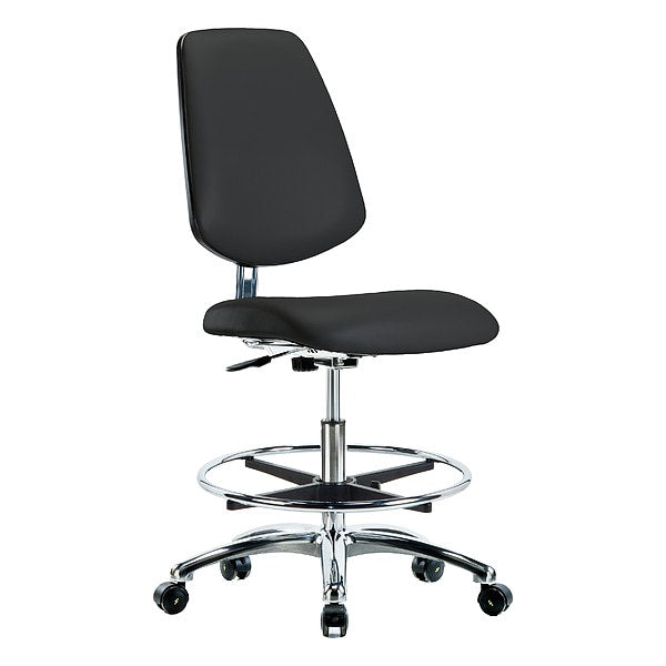 Blue Ridge Ergonomics ECR-VMBCH-MB-CR-CF-EC-ESDBLK Class 10 Clean Room/ESD Vinyl Chair - Medium Bench Height with Medium Back, Chrome Foot Ring, & ESD Casters in ESD Black Vinyl