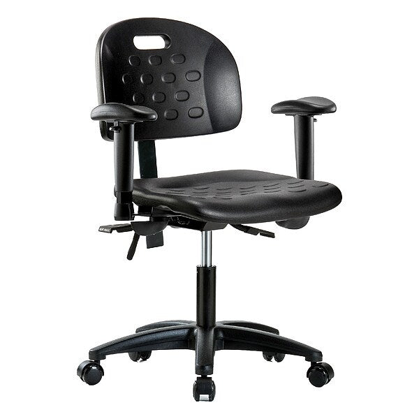 Blue Ridge Ergonomics HPDHCH-RG-T0-A1-RC-BLK Newport Industrial Polyurethane Chair - Desk Height with Adjustable Arms & Casters in Black Polyurethane