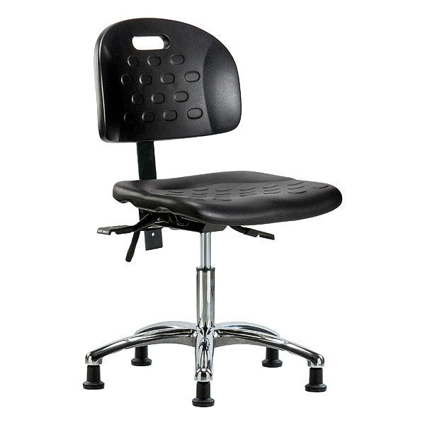 Blue Ridge Ergonomics HPDHCH-CR-T1-A0-RG-BLK Newport Industrial Polyurethane Chair Chrome - Desk Height with Seat Tilt & Stationary Glides in Black Polyurethane