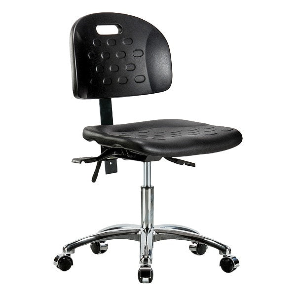 Blue Ridge Ergonomics HPDHCH-CR-T0-A0-CC-BLK Newport Industrial Polyurethane Chair Chrome - Desk Height with Casters in Black Polyurethane