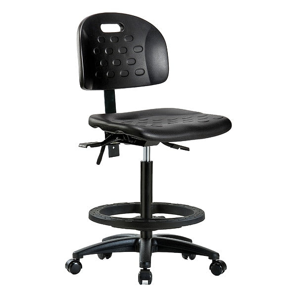 Blue Ridge Ergonomics HPHBCH-RG-T1-A0-BF-RC-BLK Newport Industrial Polyurethane Chair - High Bench Height with Seat Tilt, Black Foot Ring, & Casters in Black Polyurethane