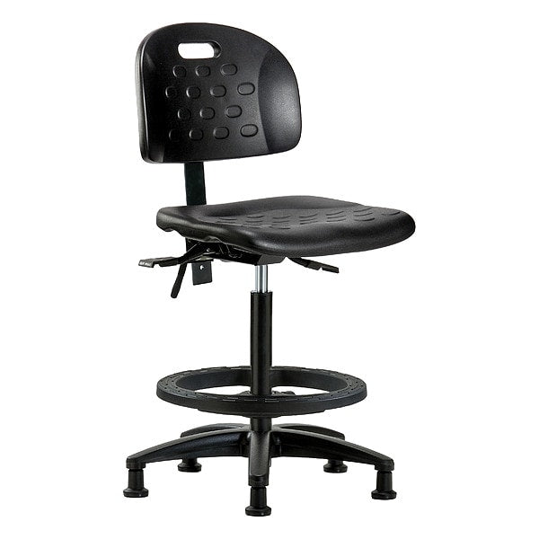 Blue Ridge Ergonomics HPHBCH-RG-T0-A0-BF-RG-BLK Newport Industrial Polyurethane Chair - High Bench Height with Black Foot Ring & Stationary Glides in Black Polyurethane