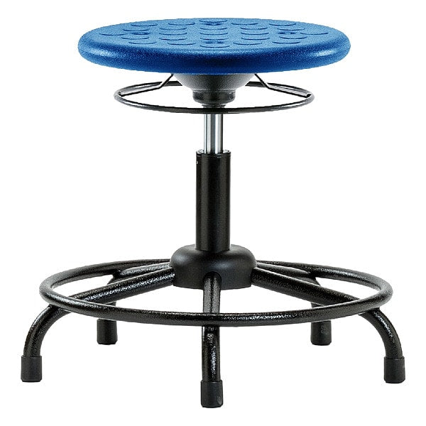 Blue Ridge Ergonomics IPDHSO-RT-RG-BLU Huron Polyurethane Stool with Round Tube Base - Desk Height with Stationary Glides in Blue Polyurethane