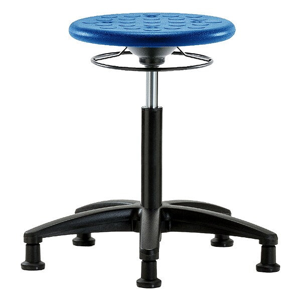 Blue Ridge Ergonomics IPMBSO-RG-NF-RG-BLU Huron Polyurethane Stool - Medium Bench Height with Stationary Glides in Blue Polyurethane
