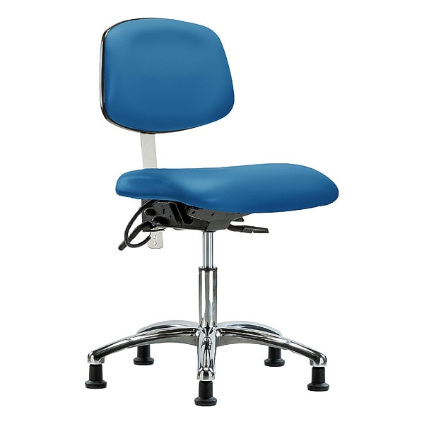 Blue Ridge Ergonomics NECR-DHCH-CR-T1-A0-EG-ESDBLU Class 100 Vinyl Clean Room/ESD Chair - Desk Height with Seat Tilt & ESD Stationary Glides in Blue ESD Vinyl