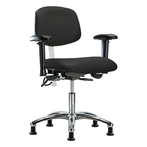 Blue Ridge Ergonomics NECR-DHCH-CR-T0-A1-EG-ESDBLK Class 100 Vinyl Clean Room/ESD Chair - Desk Height with Adjustable Arms & ESD Stationary Glides in Black ESD Vinyl