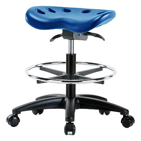 Blue Ridge Ergonomics PTMBSO-RG-CF-RC-BLU Polyurethane Tractor Sit-Stand Stool - Medium Bench Height with Chrome Foot Ring & Casters in Blue Polyurethane