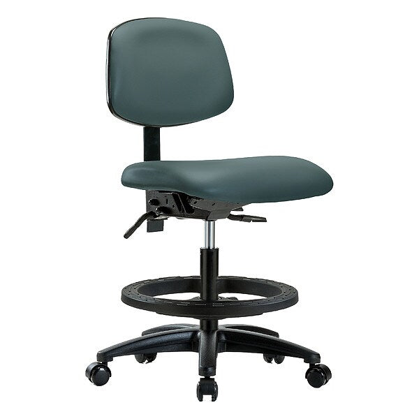 Blue Ridge Ergonomics VMBCH-RG-T0-A0-BF-RC-8546 Rutledge Vinyl Chair - Medium Bench Height with Black Foot Ring & Casters in Colonial Blue Trailblazer™ Vinyl