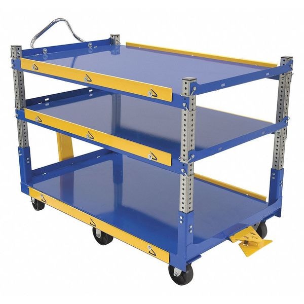Vestil AEC-3660-3-GFN Blue/Yellow Steel Adjustable Ergo Cart Glass Filled Nylon Casters