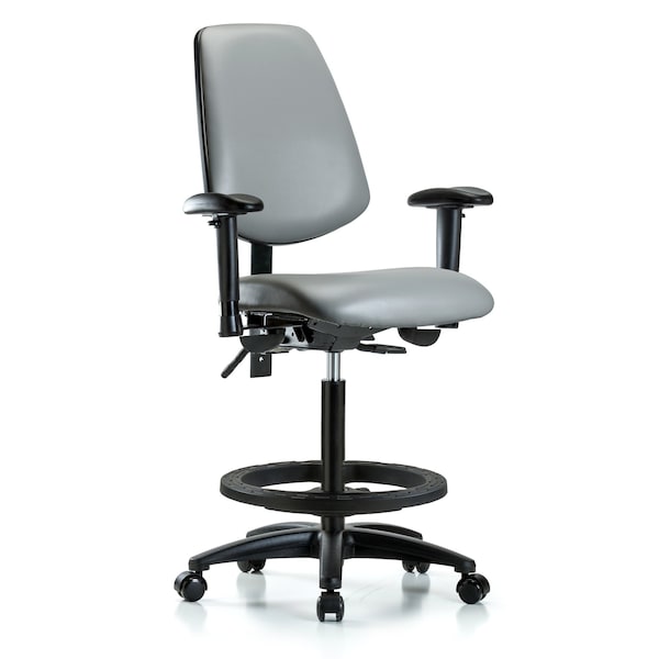 Blue Ridge Ergonomics VHBCH-MB-RG-T1-A1-BF-RG-8840 Rutledge Vinyl Chair - High Bench Height with Medium Back, Seat Tilt, Adjustable Arms, Black Foot Ring, & Stationary Glides in Sterling Supernova™ Vinyl