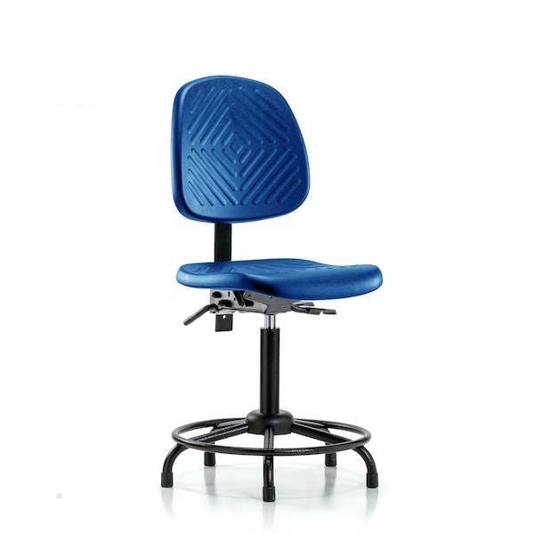 Blue Ridge Ergonomics PMBCH-MB-RT-T1-A0-RG-BLU Polyurethane Chair with Round Tube Base - Medium Bench Height with Medium Back, Seat Tilt, & Stationary Glides in Blue Polyurethane