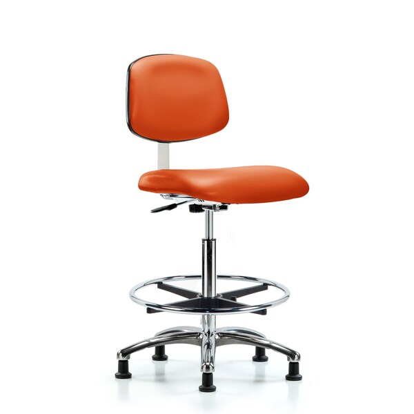 Blue Ridge Ergonomics CLR-VHBCH-CR-CF-RG-8613 Class 10 Clean Room Vinyl Chair Chrome - High Bench Height with Chrome Foot Ring & Stationary Glides in Orange Kist Trailblazer™ Vinyl