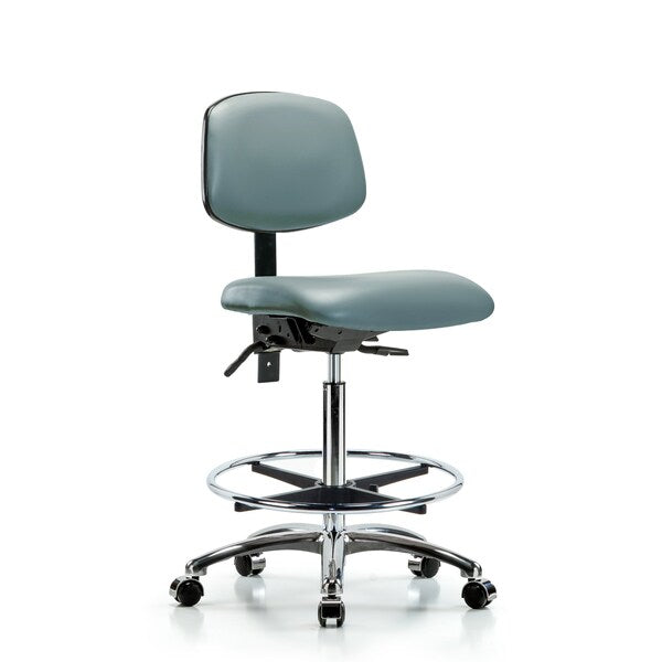 Blue Ridge Ergonomics VHBCH-CR-T1-A0-CF-CC-8822 Rutledge Vinyl Chair Chrome - High Bench Height with Seat Tilt, Chrome Foot Ring, & Casters in Storm Supernova™ Vinyl