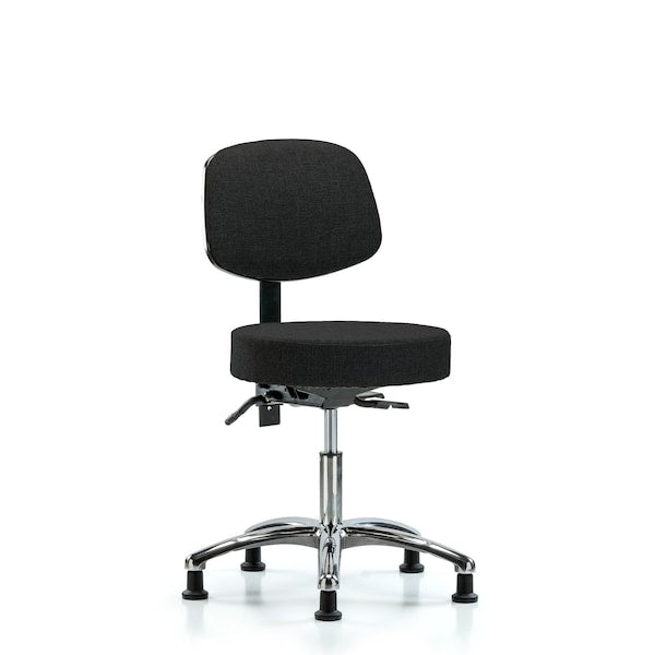 Blue Ridge Ergonomics FDHST-CR-T1-RG-F42 Rutledge Fabric Stool with Back Chrome - Desk Height with Seat Tilt & Stationary Glides in Black Fabric