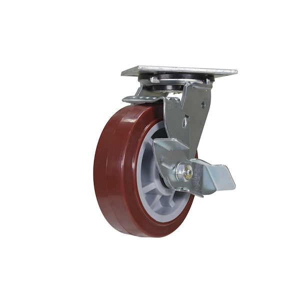 Vestil CST-VE-6X2PUP-SWB Polyurethane Swivel With Brake Caster 6 In. Diameter x 2 In. Width 720 lb Maroon/Gray
