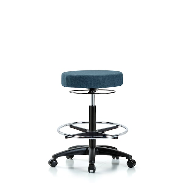 Blue Ridge Ergonomics FHBSO-RG-CF-RC-F43 Rutledge Fabric Stool without Back - High Bench Height with Chrome Foot Ring & Casters in Blue Fabric