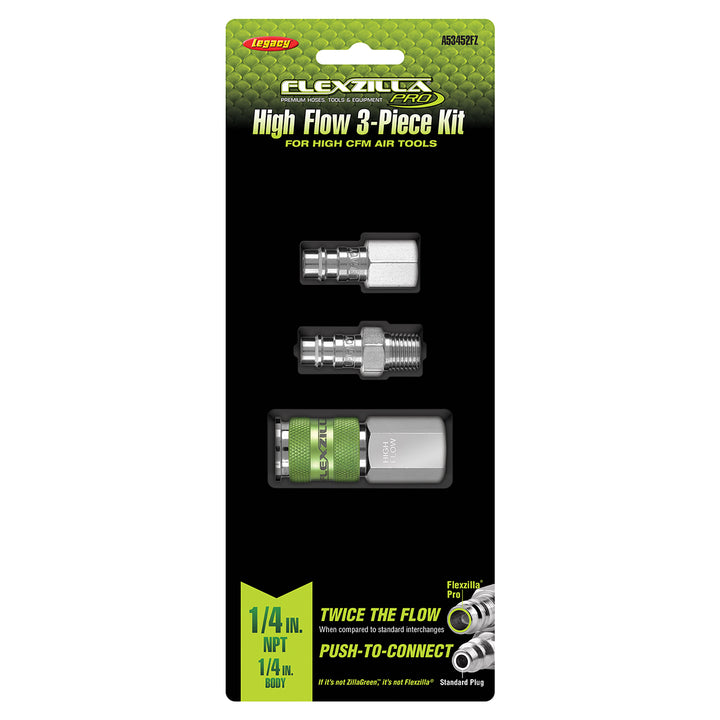 FlexZilla A53452FZ Pro High Flow Coupler and Plug Kit, 3-Piece, 1/4" Body, 1/4" NPT
