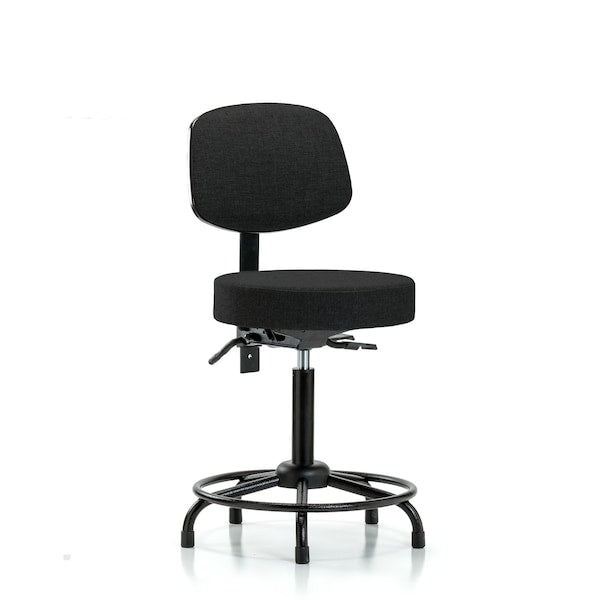 Blue Ridge Ergonomics FMBST-RT-T1-RG-F42 Rutledge Fabric Stool with Back - Medium Bench Height with Round Tube Base, Seat Tilt, & Stationary Glides in Black Fabric