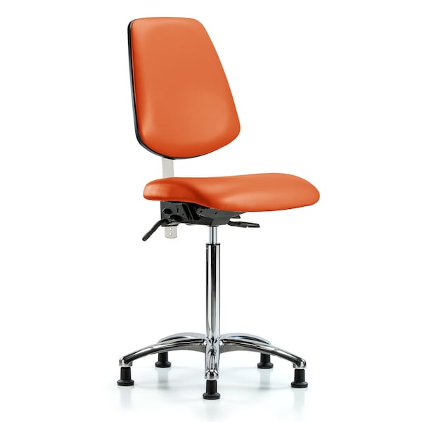 Blue Ridge Ergonomics NCR-VMBCH-MB-CR-T0-A0-NF-RG-8613 Class 100 Vinyl Clean Room Chair - Medium Bench Height with Medium Back & Stationary Glides in Orange Kist Trailblazer™ Vinyl