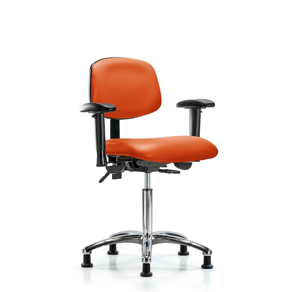 Blue Ridge Ergonomics VMBCH-CR-T0-A1-NF-RG-8613 Rutledge Vinyl Chair Chrome - Medium Bench Height with Adjustable Arms & Stationary Glides in Orange Kist Trailblazer™ Vinyl
